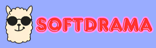 Logo with a cartoon llama wearing sunglasses and the text 'SOFTDRAMA'